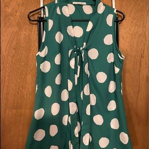 Modcloth Green Polka Dot Tie Front Top
